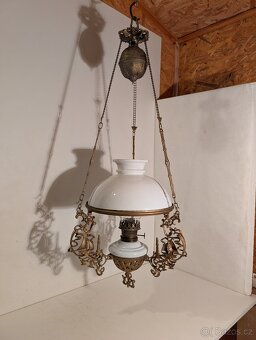 secesní petrolejka, petrolejový lustr, stahovačka - 8