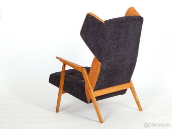 Zrenovované velké retro křeslo "Ušák". - 8