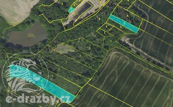 Dražba 7 pozemků (7639 m2 orná půda a 13784 m2 les) v obci C - 8