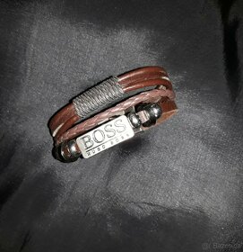Nový pánský značkový náramek Hugo Boss hnědý kožený 21,5 cm - 8