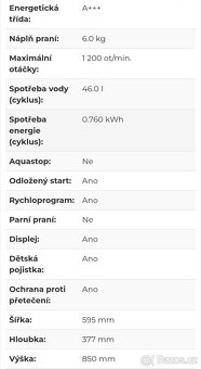 Prodáno Elektrolux A+++, 6kg, 1200ot. SLIM 38cm, Fuzzy Logic - 8