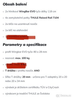 Thule příčníky na hagusy. WingBar + patka 7104 - 8