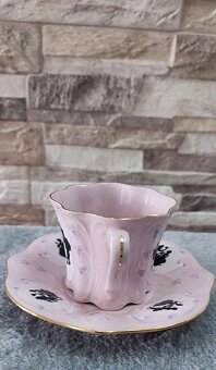 Růžový porcelán,šálek s podšálkem, Chodov - 8