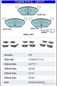 Sada brzdových destiček Ate Ceramic LD71117 - 8