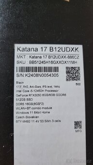 MSI Katana 17 16/512 GB Geforce rtx 3050 - 8