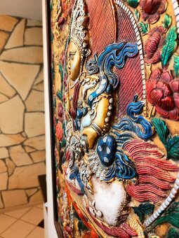 Tibetské drevo bronzová maľba - Thanka - 8