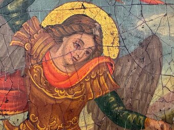 Starožitný XXL malovaný obraz na dřevě Archanděl Michael - 8