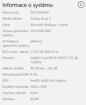 Surface Book 3, 8GB, 256GB - super stav - 8