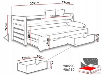 Postel borovice masív s přistýlkou a úložným prostorem - 8