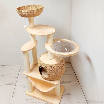 142 cm přírodní škrabadlo pro kočky s pelíškem - nové - 8