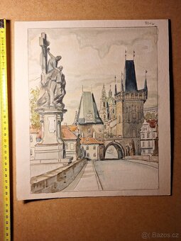 PRAHA - různé malby na papír. - 8