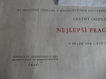 stříbrný odznak - nejlepší pracovník -zdravotnictví + dekret - 8