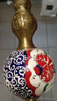 STAROŽITNOST _ VODNÍ DÝMKA mosaz + váza 100% PARCELAN - 8