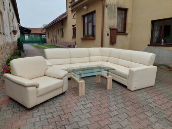 Kožená sedací souprava s křeslem a stolem - 8