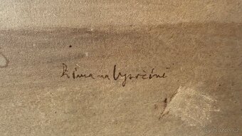 🖼️ Akvarel – zimní krajina, signováno Kracík, pův. rám - 8