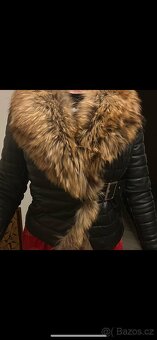 Kožená dámská bunda s pravým kožíškem vel.S - 8