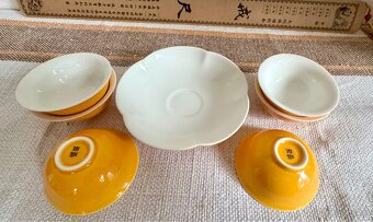 Porcelánová čajová souprava – žlutý Gaiwan - 8