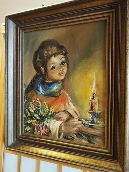 obraz HOLČIČKA SE SVÍCNEM, olej, sign. neurčeno - 8