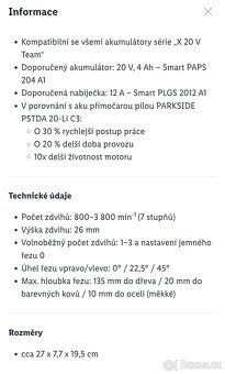 Aku přímočará pila peformance PSSPA E3 - 8