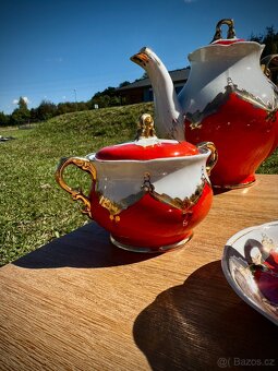 Vintage čajová souprava – Baranivka (SSSR), červeno-bílá se - 8