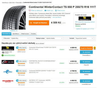 4x zimní pneu Continental TS850 255/70 R16, vzorek 8mm - 8
