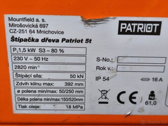 Prodám Štípačka dřeva Patriot 5 Tun. - 8