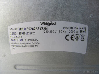 ÚZKÁ VRCHEM PLNĚNÁ PRAČKA WHIRLPOOL - A+++ - 6,5kg - 8