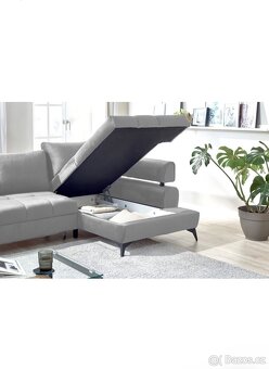 Rohová sedací souprava, světle šedá látka, pravý roh - 8