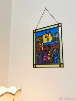 Závěsná vitráž s rytířským motivem a hradem – ručně malované - 8