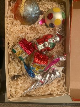 Starožitné vánoční ozdoby konvolut 8 kusů foukané sklo - 8