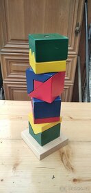 Hračky-dřevěné kostky, geometrické tvary, pohádkový medvěd, - 8