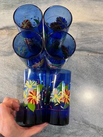 Sada 6 modrých sklenic Modré skleničky Květiny - Chvaletice - 8