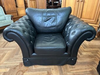 Chesterfield kožená sedací souprava 3+1 černá, - 8