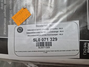 Škoda Yeti dekorativní lamely předního nárazníku - 8