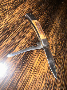 RETRO lovecný nůž z parohu s pilkou, značený - 8