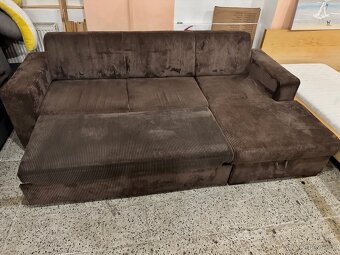 Hezká hnědá Rozkládací rohová sedací souprava manšestr - 8