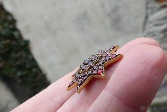 Šperky české granáty, koliér, brože, jehlice, stříbro tombak - 8