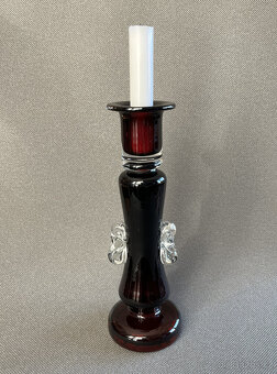 Vysoký svícen 25.5 cm, rubínové hutní sklo, Tarnowiec - 8