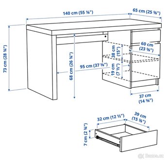 IKEA MALM - rám postele + psací stůl (tmavě hnědé provedení) - 8