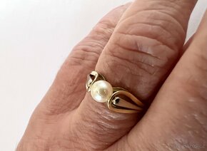 Zlatý dámský prsten s perlou– zlato 585/1000 (14 kt) 2,95 g - 8