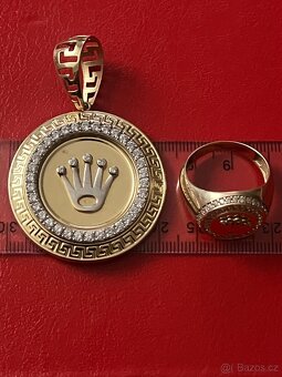 Zlato / zlatý přívěšek +prsten vzor diamant 14k - 8