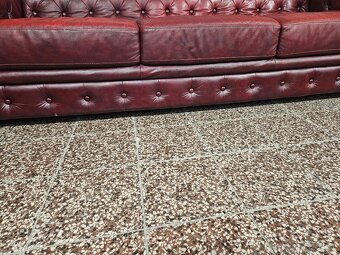 CHESTERFIELD ŠTÝL,BORDOVOČERVENÁ KOŽENÁ SEDAČKA 3+1+1 - 8