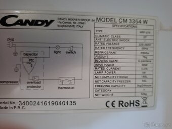 Lednice Candy CM 3354W kombinovaná nahoře chladí dole mrazák - 8