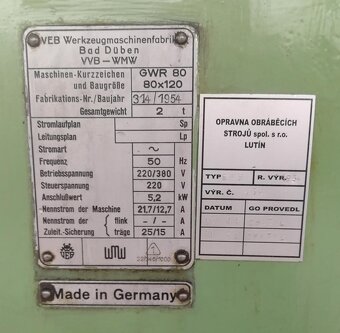 Válcovačka závitů GWR 80 - 8