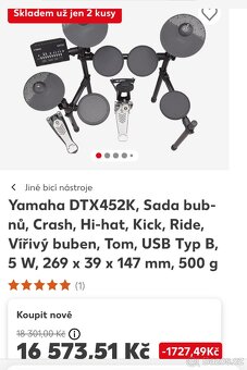 Prodám elektronické bicí Yamaha DTX452K - 8