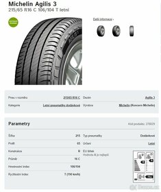 Prodám nové dodávkové letní pneu 215/65 R16C - 8
