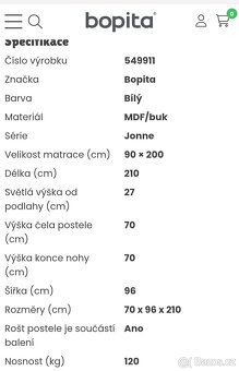 DOVOZ MOŽNÝ kvalitní pevná bílá postel Bopita Jonne 90x200 - 8