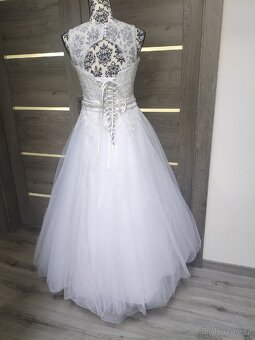 Krajkovo-tylové svatební šaty 36/38/40 - 8