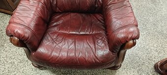 Kožená sedací souprava, pohovka, 2 křesla, masív - 8