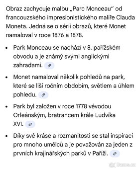 OBRAZ Park Monceau (Paříž) -motiv CLAUDE MONET- PODZIMNÍ PAR - 8